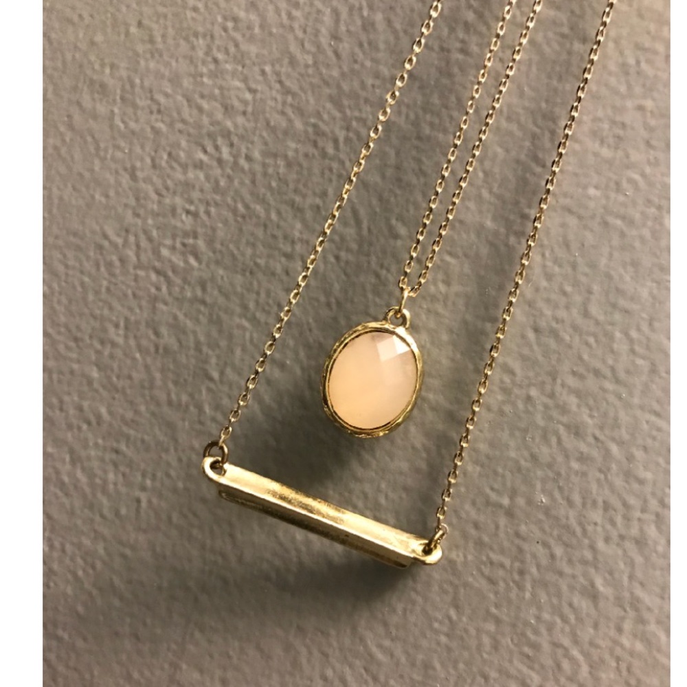 Dual Stone Jewel Pendant Necklace with Gold Bar